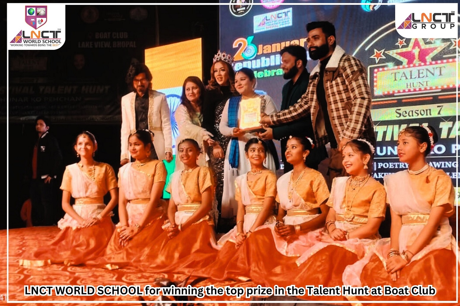 Great news! Congratulations to LNCT WORLD SCHOOL for winning the top prize in the Talent Hunt at Boat Club